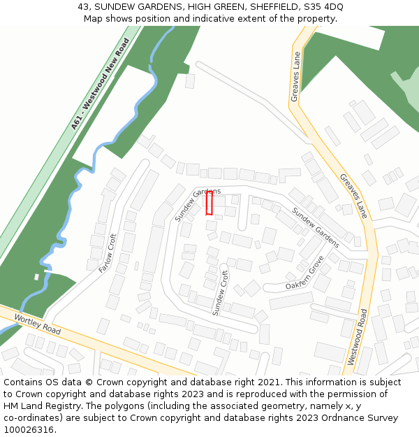 43, SUNDEW GARDENS, HIGH GREEN, SHEFFIELD, S35 4DQ: Location map and indicative extent of plot
