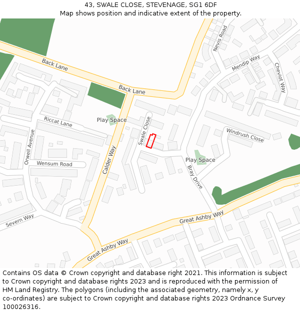 43, SWALE CLOSE, STEVENAGE, SG1 6DF: Location map and indicative extent of plot