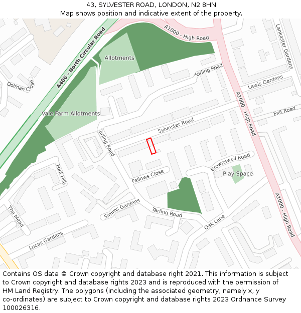 43, SYLVESTER ROAD, LONDON, N2 8HN: Location map and indicative extent of plot