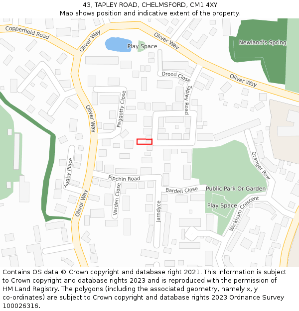 43, TAPLEY ROAD, CHELMSFORD, CM1 4XY: Location map and indicative extent of plot