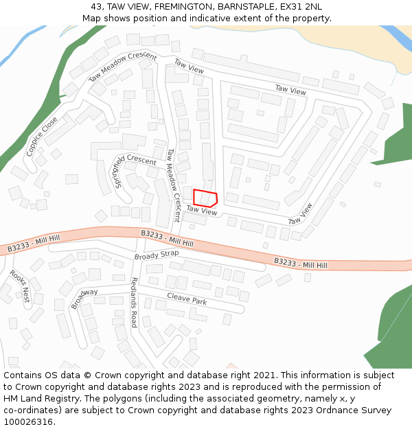 43, TAW VIEW, FREMINGTON, BARNSTAPLE, EX31 2NL: Location map and indicative extent of plot
