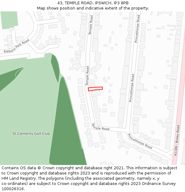 43, TEMPLE ROAD, IPSWICH, IP3 8PB: Location map and indicative extent of plot