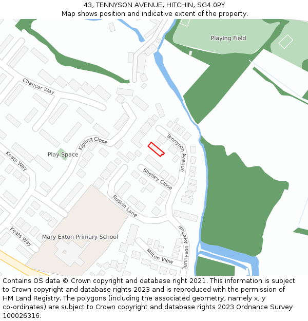 43, TENNYSON AVENUE, HITCHIN, SG4 0PY: Location map and indicative extent of plot