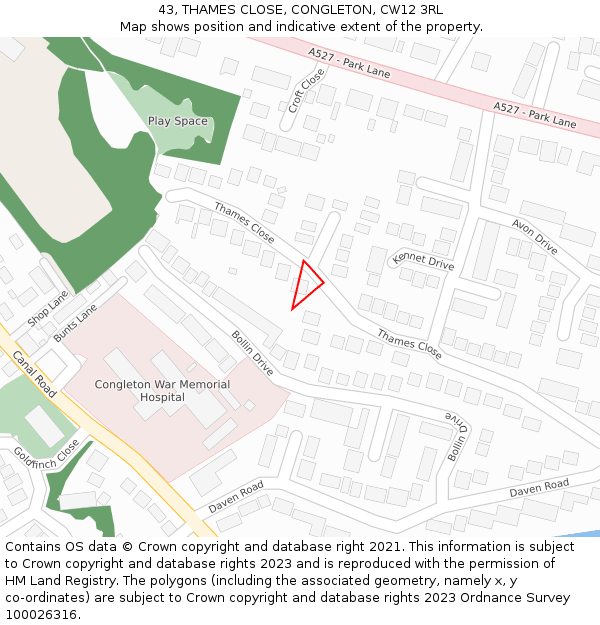 43, THAMES CLOSE, CONGLETON, CW12 3RL: Location map and indicative extent of plot