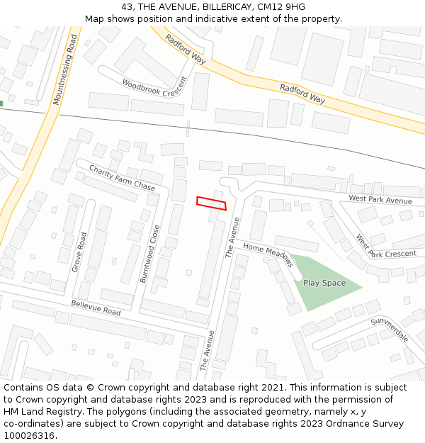 43, THE AVENUE, BILLERICAY, CM12 9HG: Location map and indicative extent of plot