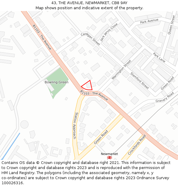 43, THE AVENUE, NEWMARKET, CB8 9AY: Location map and indicative extent of plot