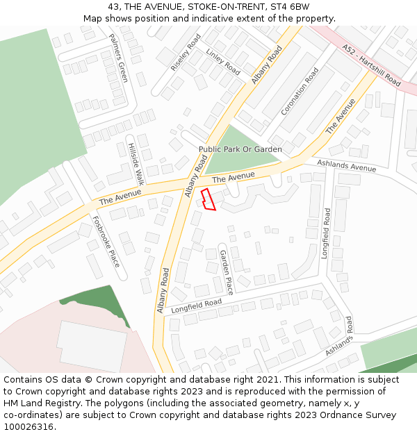43, THE AVENUE, STOKE-ON-TRENT, ST4 6BW: Location map and indicative extent of plot