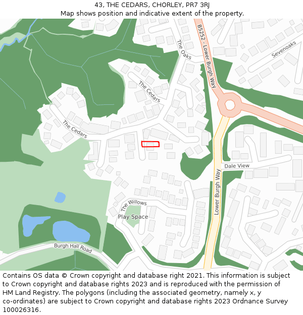 43, THE CEDARS, CHORLEY, PR7 3RJ: Location map and indicative extent of plot