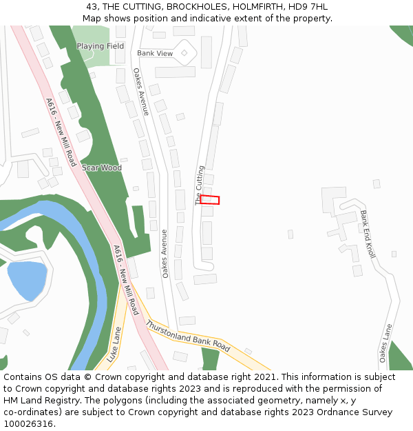 43, THE CUTTING, BROCKHOLES, HOLMFIRTH, HD9 7HL: Location map and indicative extent of plot