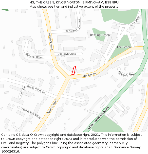 43, THE GREEN, KINGS NORTON, BIRMINGHAM, B38 8RU: Location map and indicative extent of plot