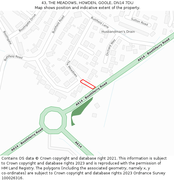 43, THE MEADOWS, HOWDEN, GOOLE, DN14 7DU: Location map and indicative extent of plot