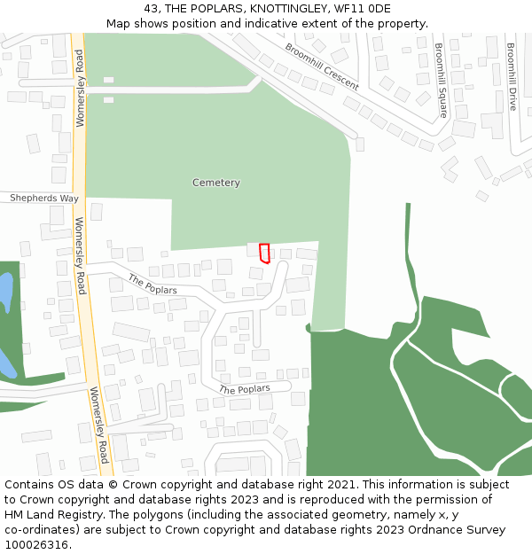 43, THE POPLARS, KNOTTINGLEY, WF11 0DE: Location map and indicative extent of plot
