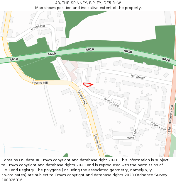 43, THE SPINNEY, RIPLEY, DE5 3HW: Location map and indicative extent of plot