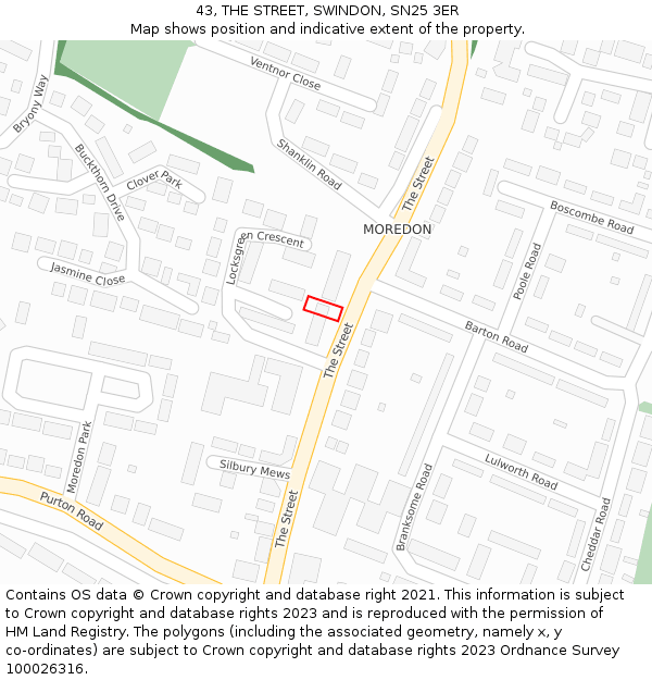 43, THE STREET, SWINDON, SN25 3ER: Location map and indicative extent of plot