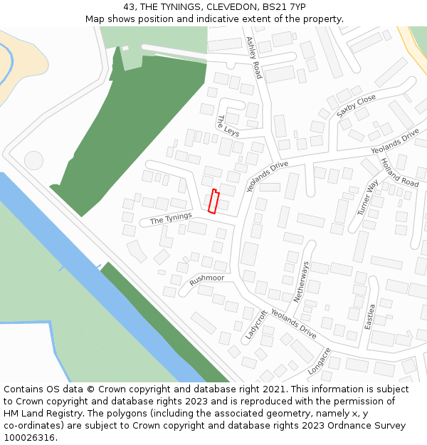 43, THE TYNINGS, CLEVEDON, BS21 7YP: Location map and indicative extent of plot