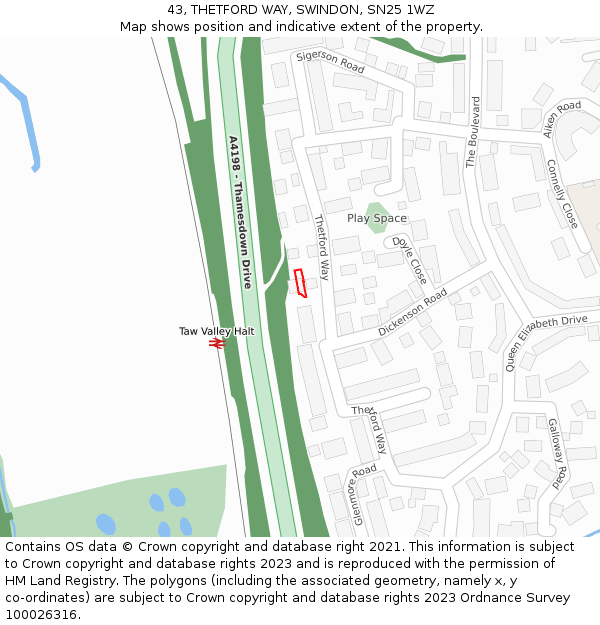 43, THETFORD WAY, SWINDON, SN25 1WZ: Location map and indicative extent of plot
