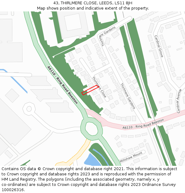 43, THIRLMERE CLOSE, LEEDS, LS11 8JH: Location map and indicative extent of plot