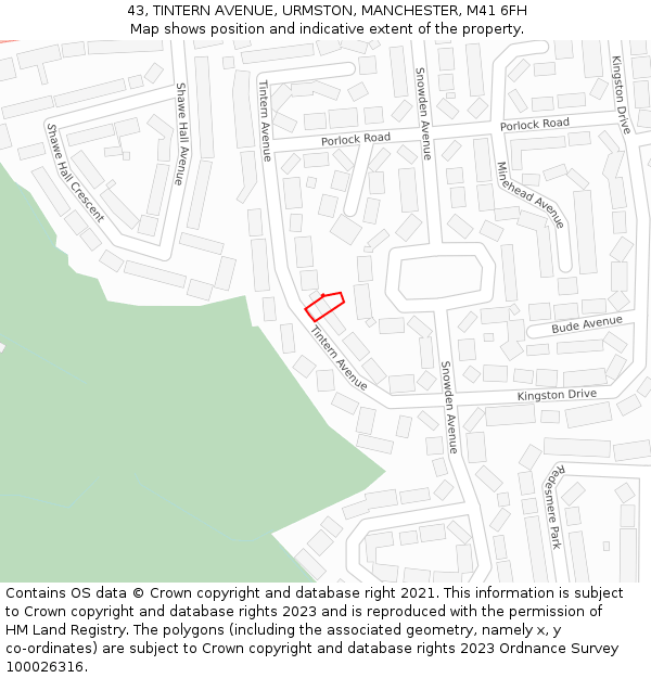 43, TINTERN AVENUE, URMSTON, MANCHESTER, M41 6FH: Location map and indicative extent of plot