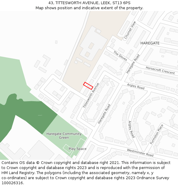 43, TITTESWORTH AVENUE, LEEK, ST13 6PS: Location map and indicative extent of plot