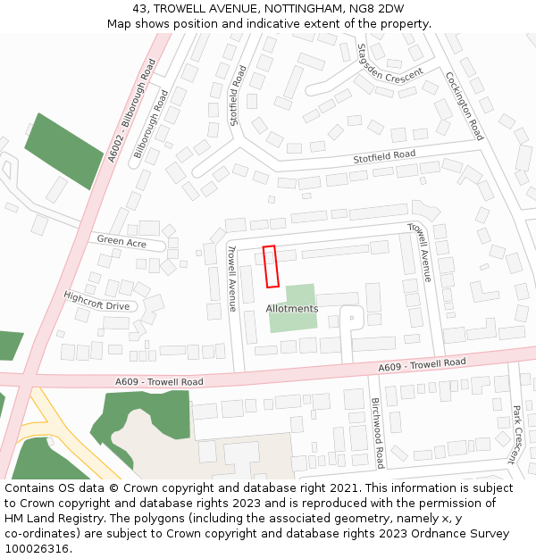 43, TROWELL AVENUE, NOTTINGHAM, NG8 2DW: Location map and indicative extent of plot