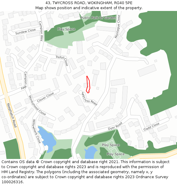 43, TWYCROSS ROAD, WOKINGHAM, RG40 5PE: Location map and indicative extent of plot