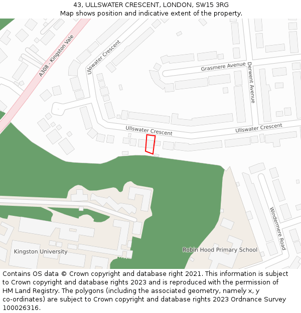 43, ULLSWATER CRESCENT, LONDON, SW15 3RG: Location map and indicative extent of plot