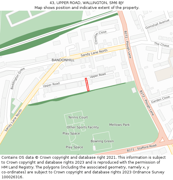 43, UPPER ROAD, WALLINGTON, SM6 8JY: Location map and indicative extent of plot
