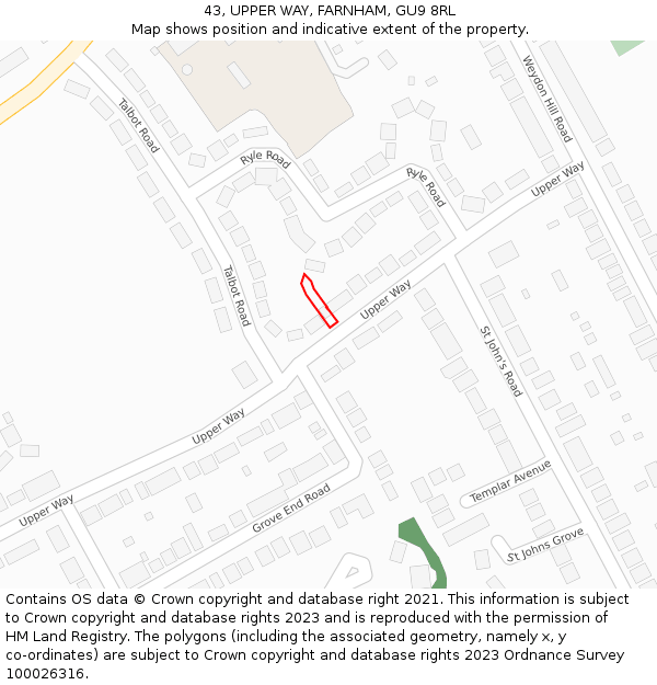 43, UPPER WAY, FARNHAM, GU9 8RL: Location map and indicative extent of plot