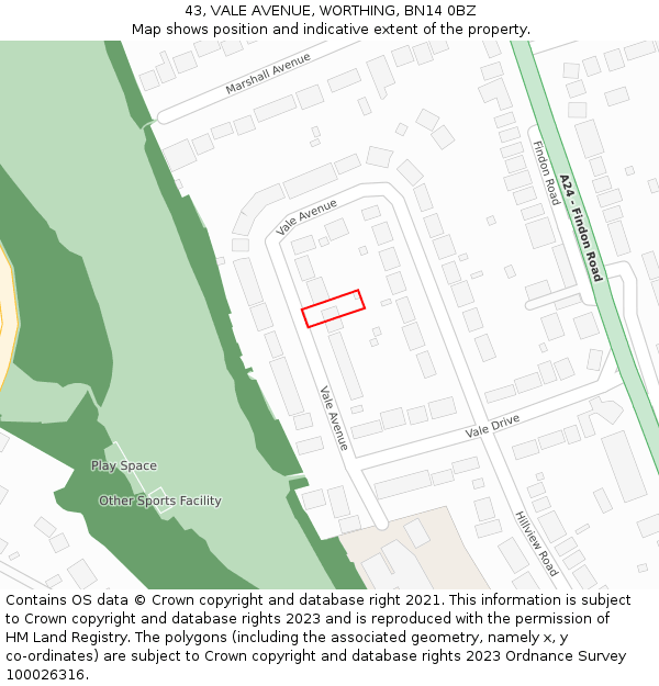 43, VALE AVENUE, WORTHING, BN14 0BZ: Location map and indicative extent of plot