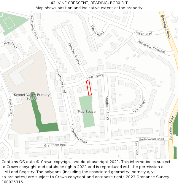 43, VINE CRESCENT, READING, RG30 3LT: Location map and indicative extent of plot