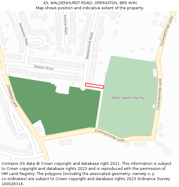 43, WALDENHURST ROAD, ORPINGTON, BR5 4HN: Location map and indicative extent of plot