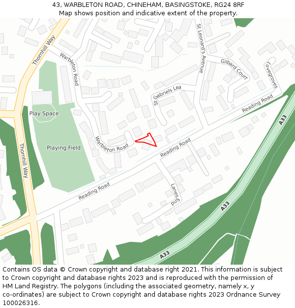 43, WARBLETON ROAD, CHINEHAM, BASINGSTOKE, RG24 8RF: Location map and indicative extent of plot