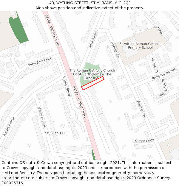 43, WATLING STREET, ST ALBANS, AL1 2QF: Location map and indicative extent of plot