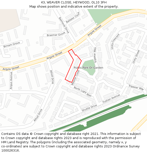 43, WEAVER CLOSE, HEYWOOD, OL10 3FH: Location map and indicative extent of plot
