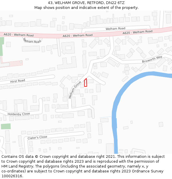 43, WELHAM GROVE, RETFORD, DN22 6TZ: Location map and indicative extent of plot