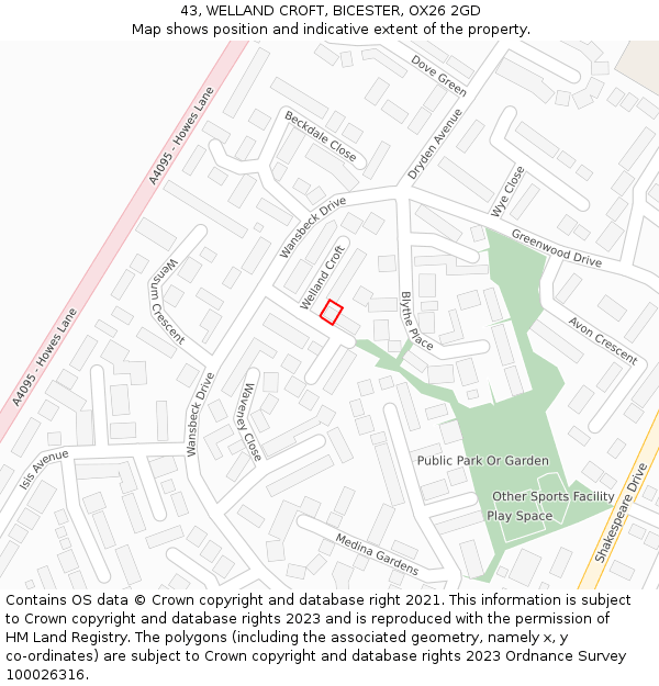 43, WELLAND CROFT, BICESTER, OX26 2GD: Location map and indicative extent of plot