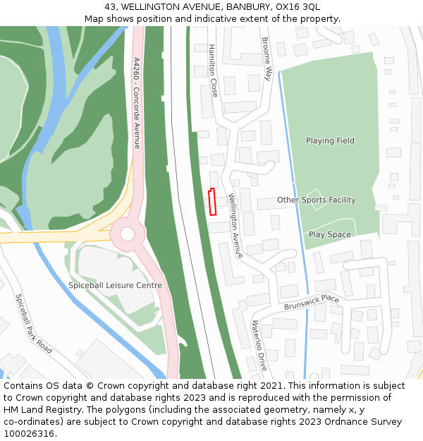 43, WELLINGTON AVENUE, BANBURY, OX16 3QL: Location map and indicative extent of plot
