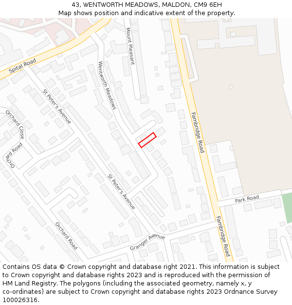 43, WENTWORTH MEADOWS, MALDON, CM9 6EH: Location map and indicative extent of plot
