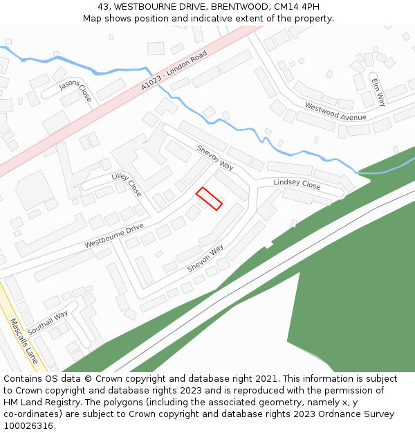 43, WESTBOURNE DRIVE, BRENTWOOD, CM14 4PH: Location map and indicative extent of plot