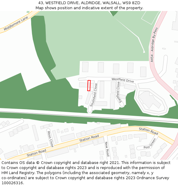 43, WESTFIELD DRIVE, ALDRIDGE, WALSALL, WS9 8ZD: Location map and indicative extent of plot