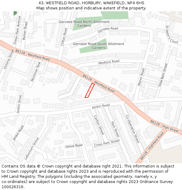 43, WESTFIELD ROAD, HORBURY, WAKEFIELD, WF4 6HS: Location map and indicative extent of plot
