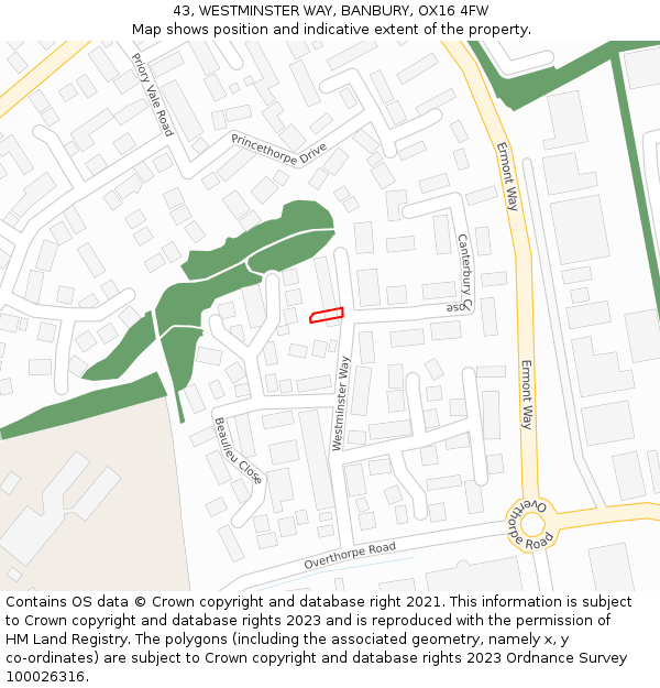 43, WESTMINSTER WAY, BANBURY, OX16 4FW: Location map and indicative extent of plot