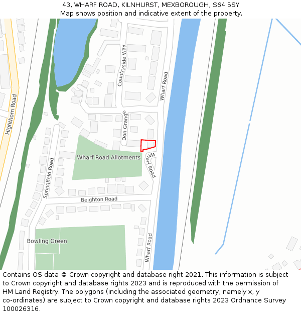 43, WHARF ROAD, KILNHURST, MEXBOROUGH, S64 5SY: Location map and indicative extent of plot