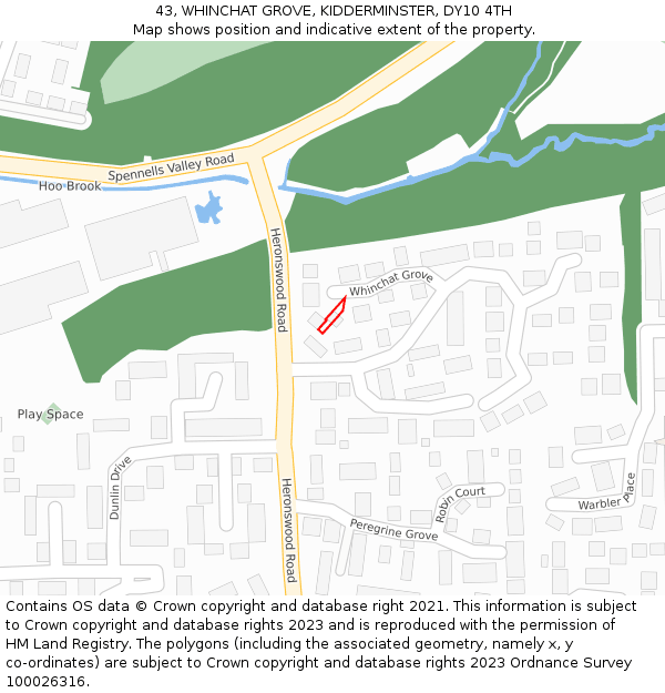 43, WHINCHAT GROVE, KIDDERMINSTER, DY10 4TH: Location map and indicative extent of plot