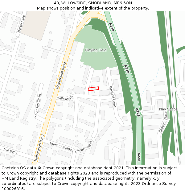 43, WILLOWSIDE, SNODLAND, ME6 5QN: Location map and indicative extent of plot