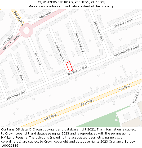 43, WINDERMERE ROAD, PRENTON, CH43 9SJ: Location map and indicative extent of plot