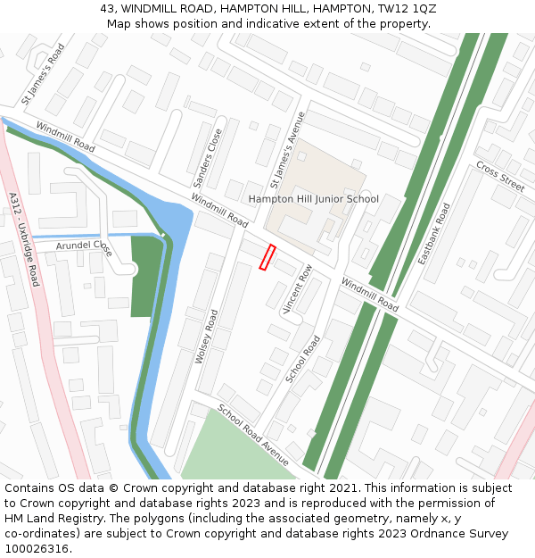 43, WINDMILL ROAD, HAMPTON HILL, HAMPTON, TW12 1QZ: Location map and indicative extent of plot