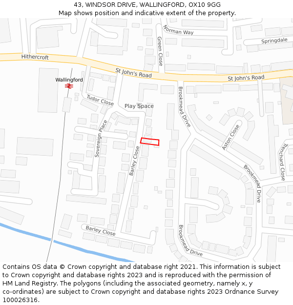 43, WINDSOR DRIVE, WALLINGFORD, OX10 9GG: Location map and indicative extent of plot