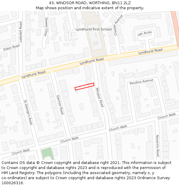 43, WINDSOR ROAD, WORTHING, BN11 2LZ: Location map and indicative extent of plot