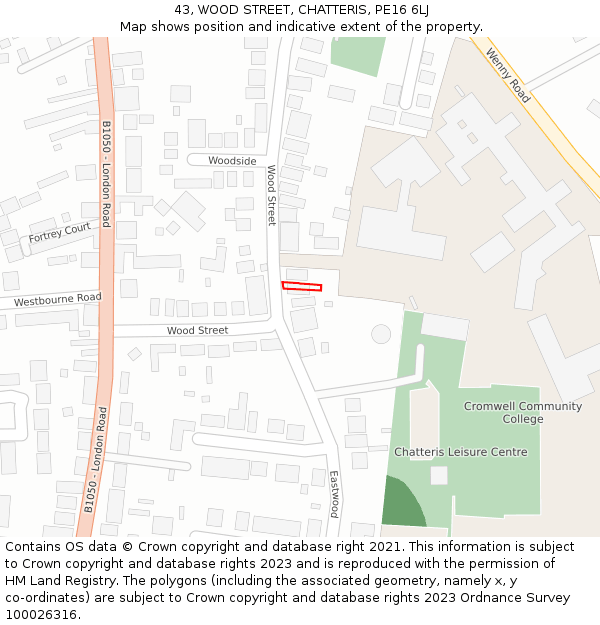43, WOOD STREET, CHATTERIS, PE16 6LJ: Location map and indicative extent of plot